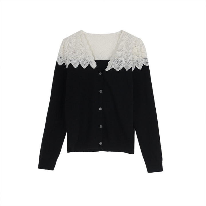 Dame Cardigan med elegante blonder og knaplukning Stilla