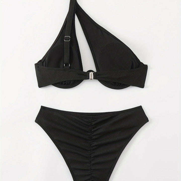 Dame Bikini-sæt med asymmetrisk stropdesign og støttende push-up top Skovae
