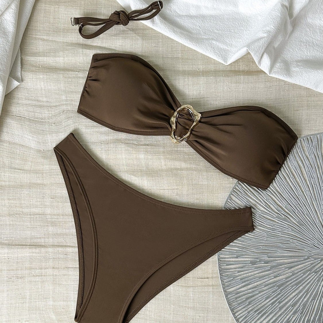 Dame Bikini-sæt med elegant spænde og høj taljeudskæring Skovae