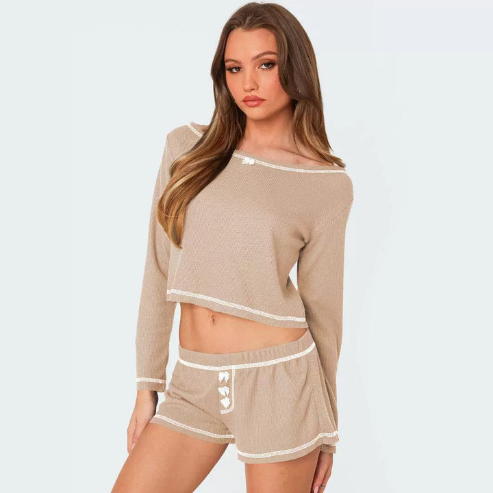 Dame bomulds-pyjamasæt med crop-top og shorts Stilla