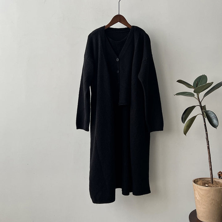Kvindernes strikket kjole med cardigan og knapstolpe Stilla
