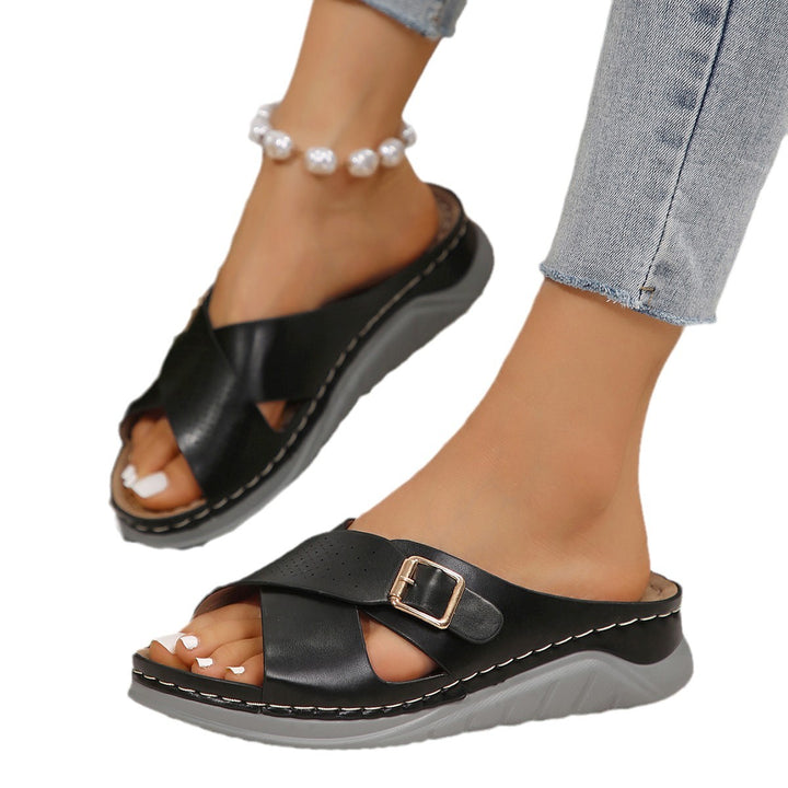 Dame Riemchen-sandaler med anatomisk fodseng og komfortabel wedge-sål Stilla