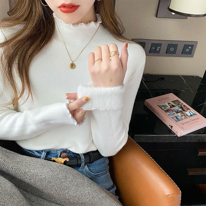 Kvinder Korte Turtleneck Sweater med Forskelligt Materiale Mix Stilla