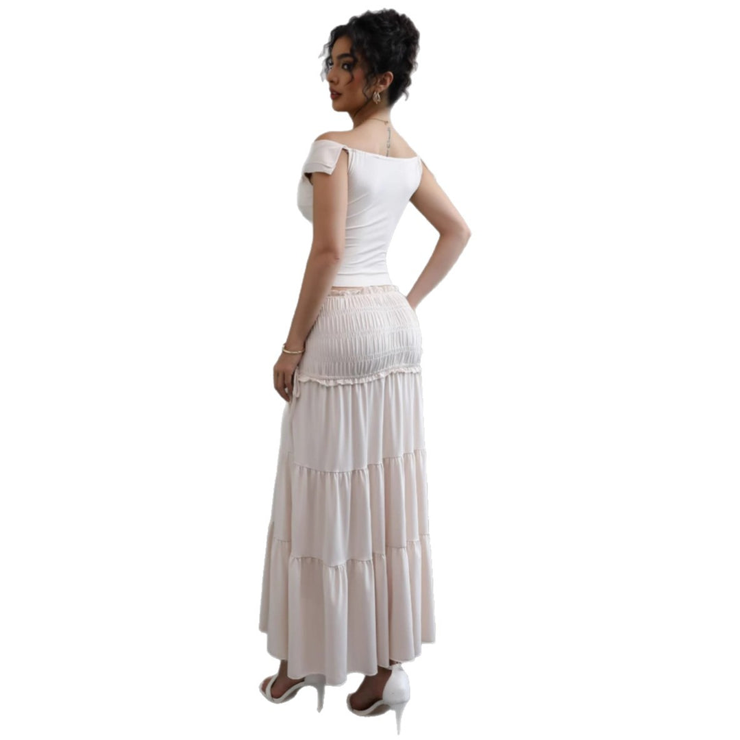 Dame Off-Shoulder Cut-Out Overdel og lagdelt Maxikjole Sæt Stilla