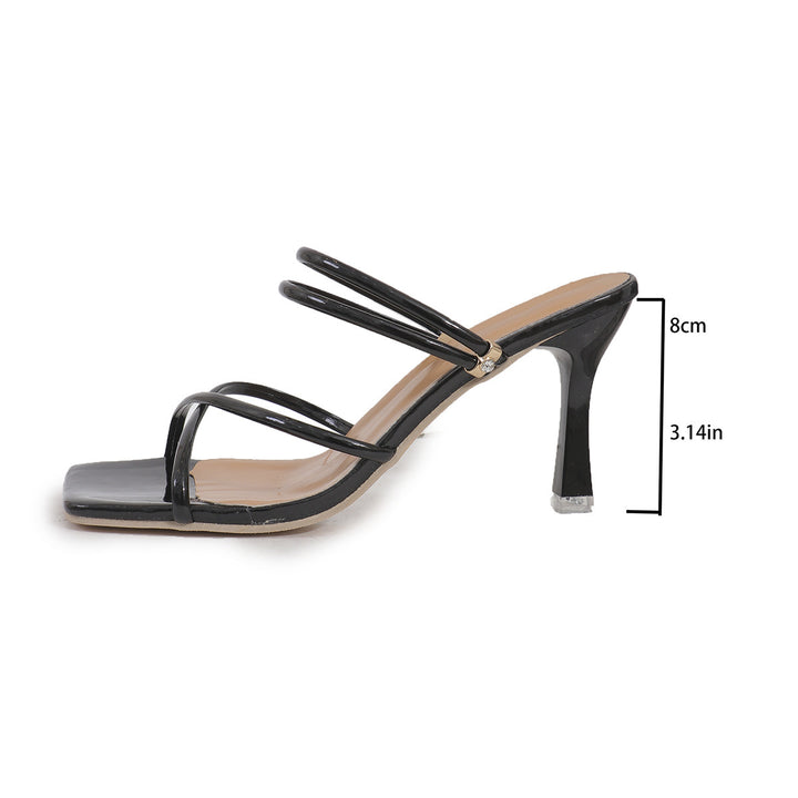 Dame nan minimalistiske Riemchensandaletter med kvadratisk tåparti og slank mellemhøj hæl Skovae