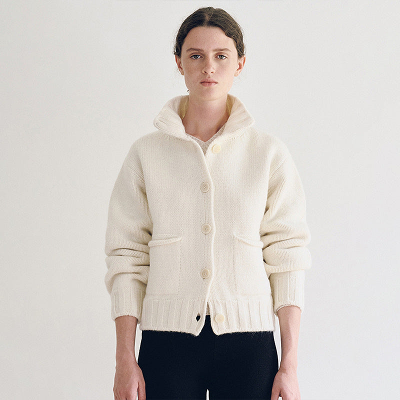 Dame sporty strikket cardigan med krave Stilla