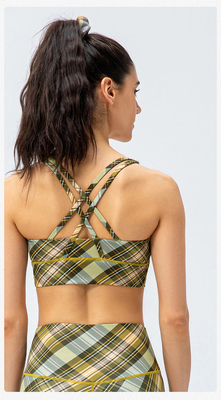 Stilla | Feel Yoga Sports Bra Houndstooth Shockproof Running Vest Med Brystpude, Fitness Bh Med Ternet Element