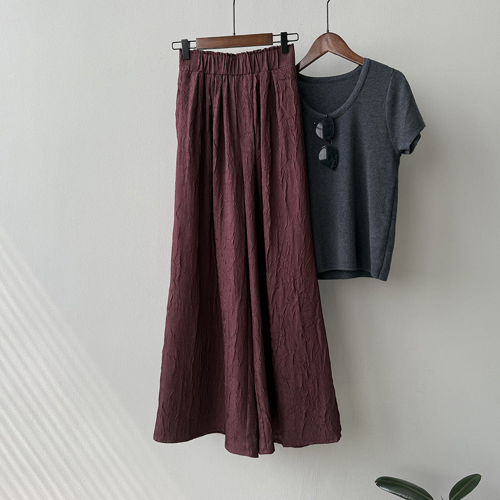 Dame Maxiskørt i let, flydende materiale med elastisk talje og plissering Stilla