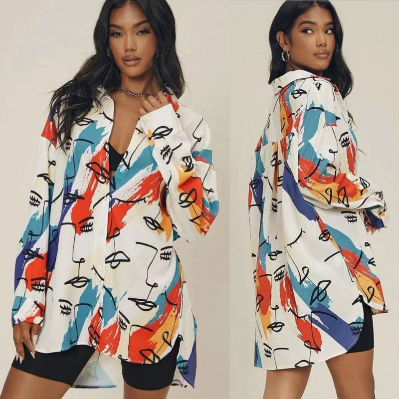 Dame Kunstnerisk Tryk Plus Size Skjorte Stilla