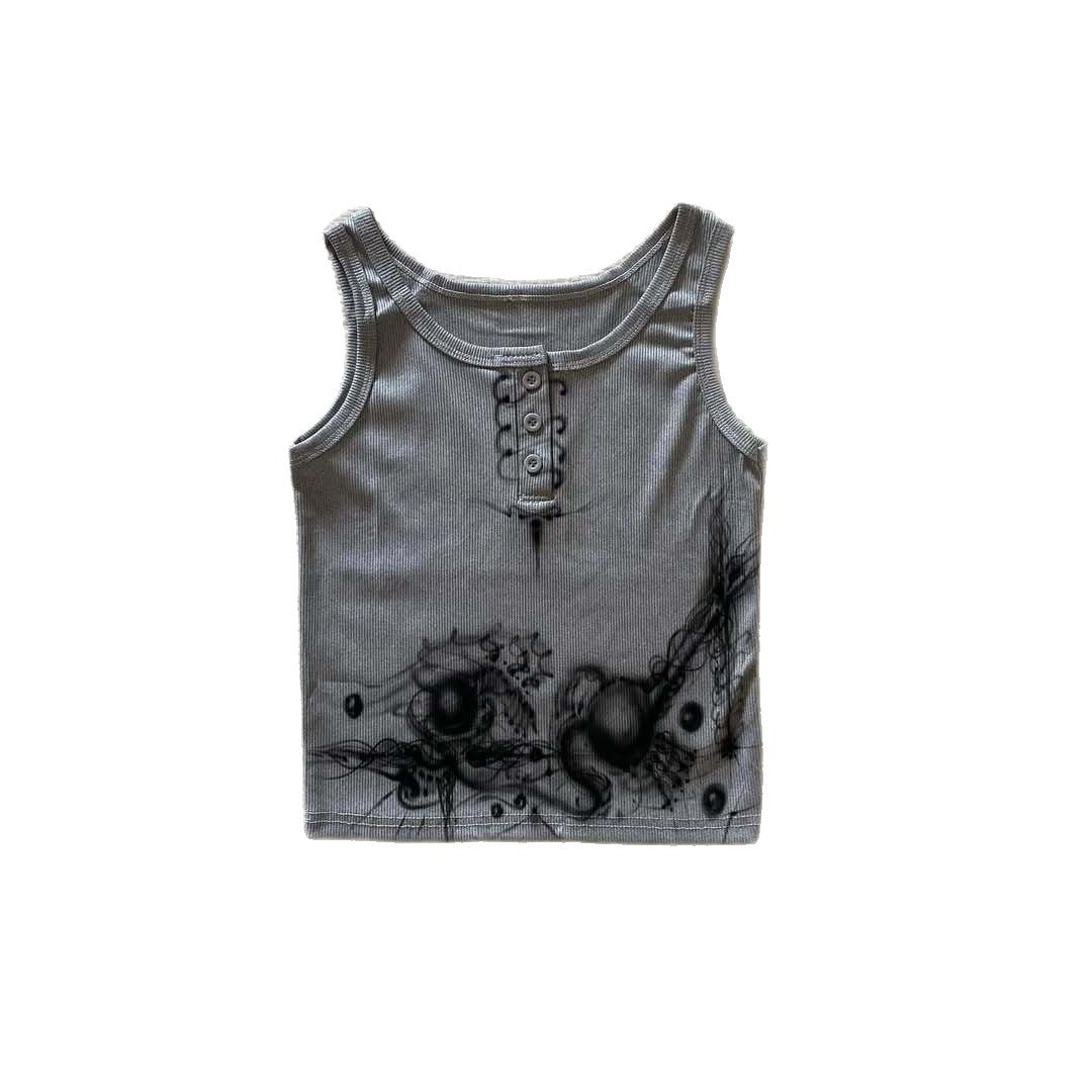 Dame kropsnær tanktop med kreativ grafisk tryk Skovae