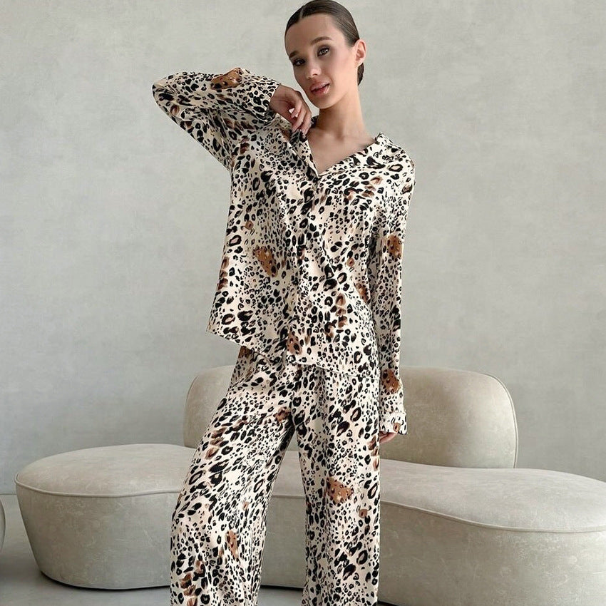 Dame satin pyjamas med dyreprint Stilla