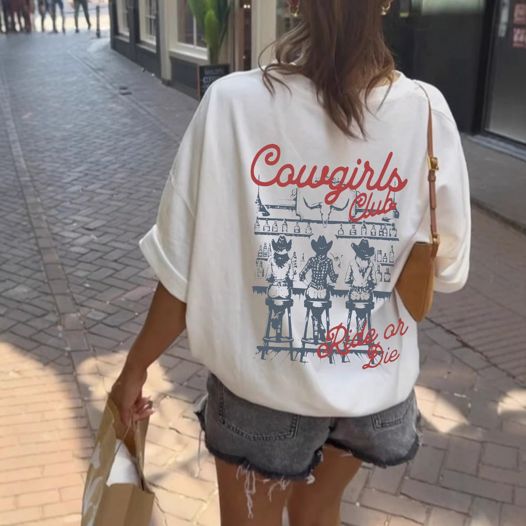 Dame Oversize T-Shirt med Retro Cowgirl-motiv Skovae