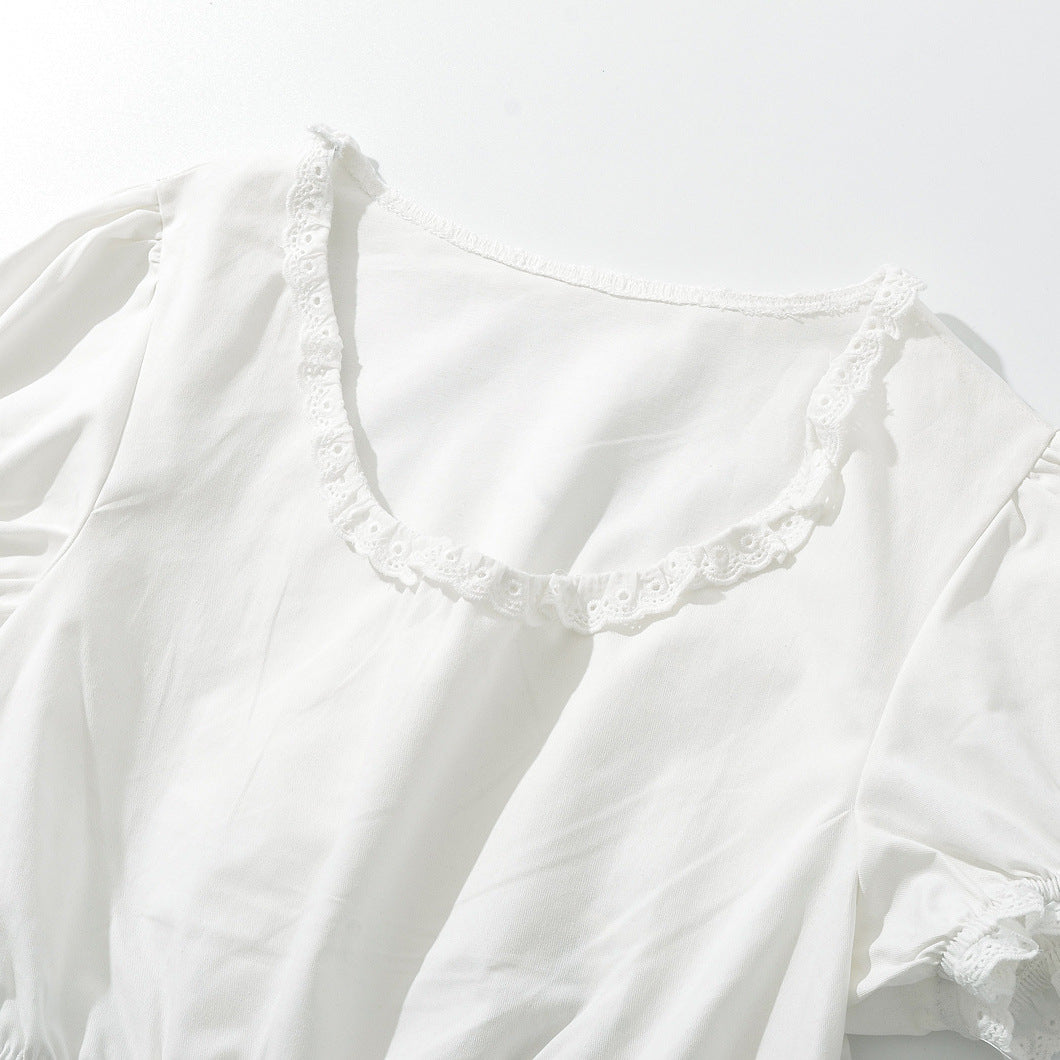 Dame Korteærmet Rynket-Crop-Top med elastisk Søm Stilla