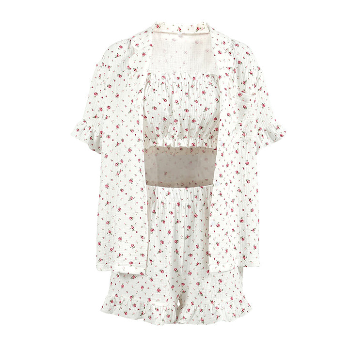 Dame sæt bestående af ærmeløs top og shorts med flæse detaljer Stilla