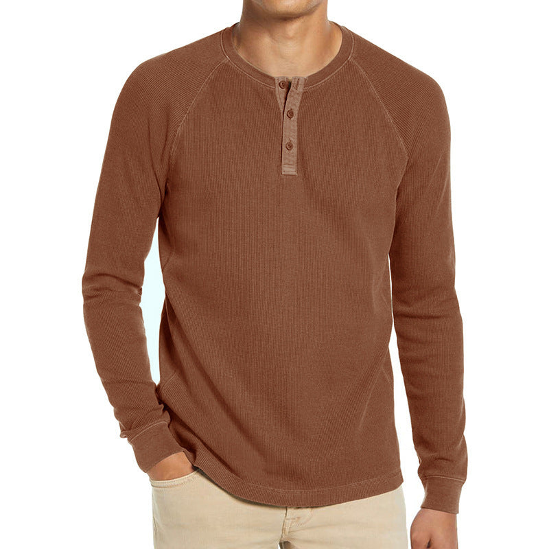 Herrer langærmet Henley-shirt med struktureret væv Stilla