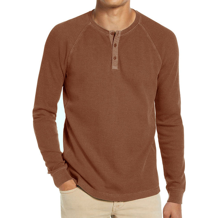 Herrer langærmet Henley-shirt med struktureret væv Stilla