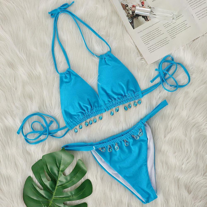 Kvinder Bejeweled Halter Neck Bikini Sæt Stilla