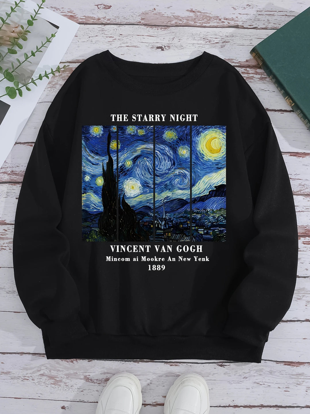 Kvindernes sweatshirt med kunstnerisk Van Gogh motiv og moderne tryk Stilla
