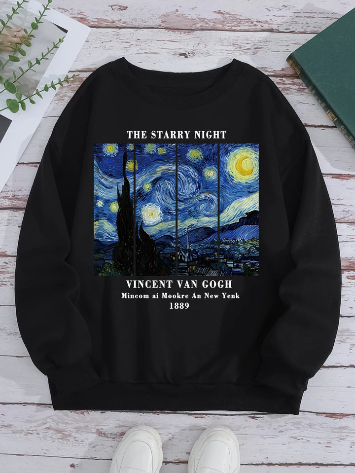 Kvindernes sweatshirt med kunstnerisk Van Gogh motiv og moderne tryk Stilla