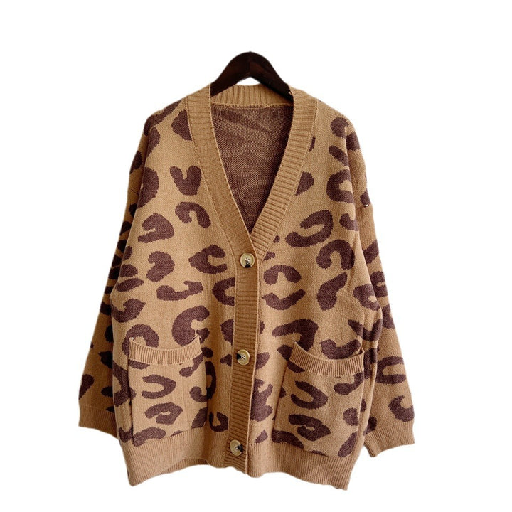 Kvinders varme cardigan med løse ærmer og fashionable leo mønster Stilla