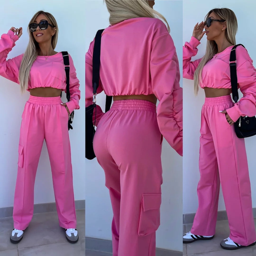 Dame afslappet sæt med cropped top og løstsiddende bukser Stilla