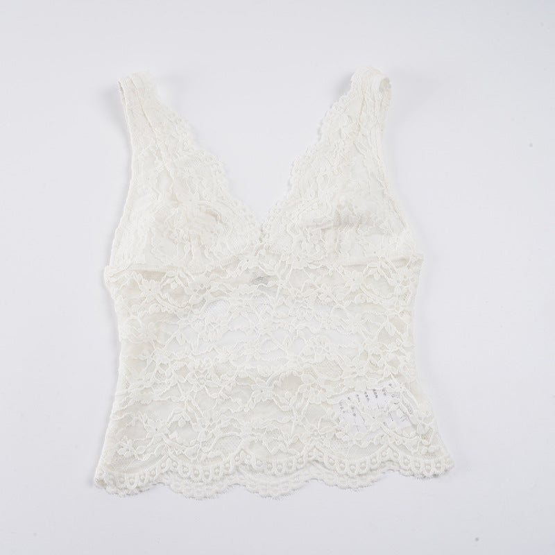 Dame Spids-Camisole med dyb V-halsudskæring og elegant blonde Skovae