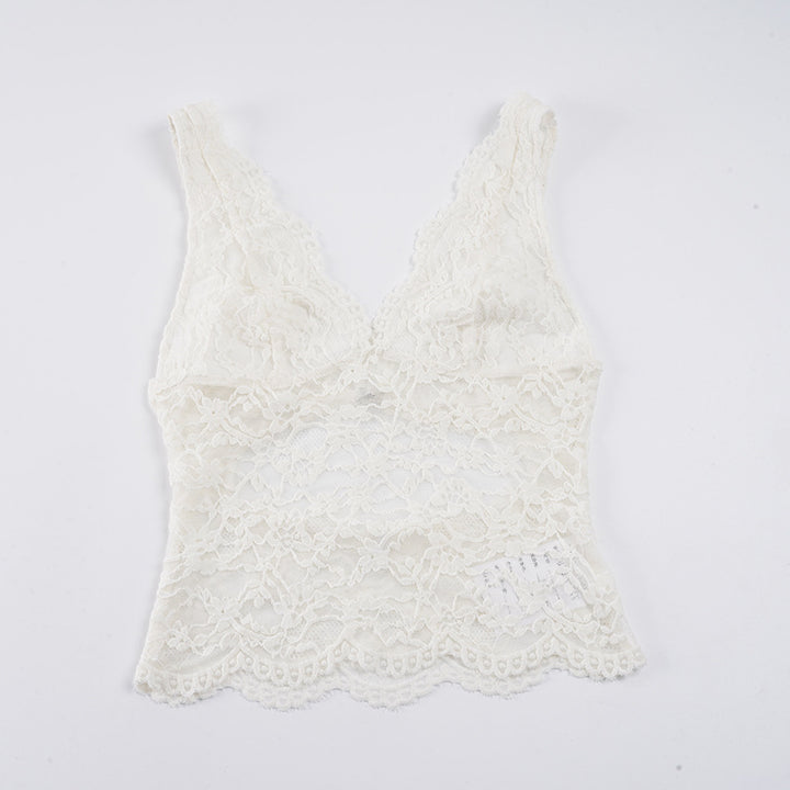 Dame Spids-Camisole med dyb V-halsudskæring og elegant blonde Skovae