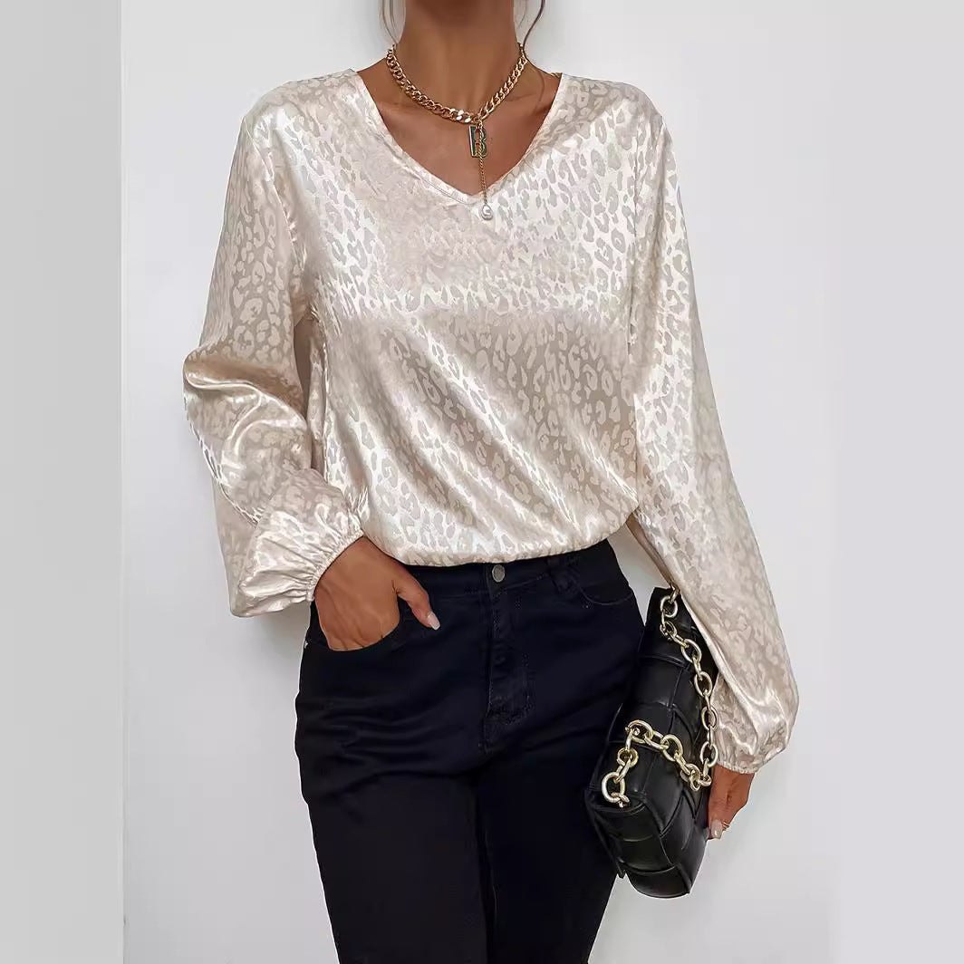 Femme Elegante V-Udskæring Bluse med Ballonærmer Stilla