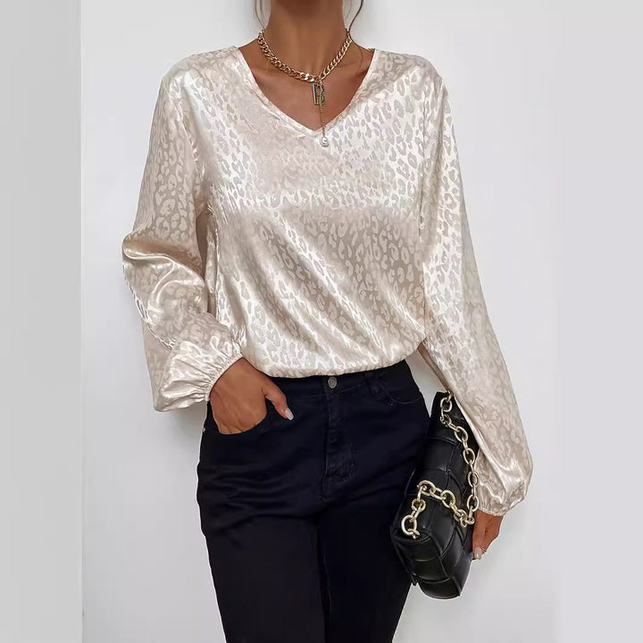 Femme Elegante V-Udskæring Bluse med Ballonærmer Stilla