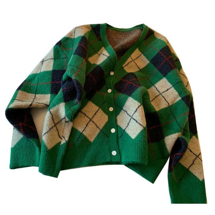 Femme Artistic Argyle Strikcardigan Stilla