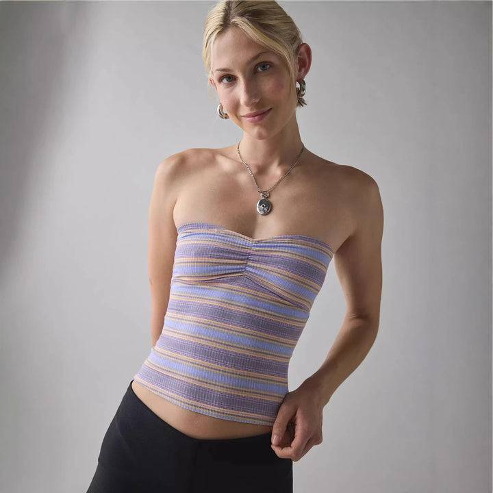 Dame bandeau-top med raffinerede striber Skovae