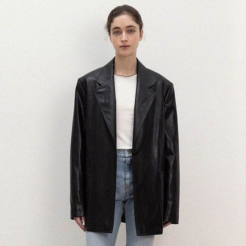 Dame Oversized Kunstlæderblazer med moderne snit og elegante lommer Stilla
