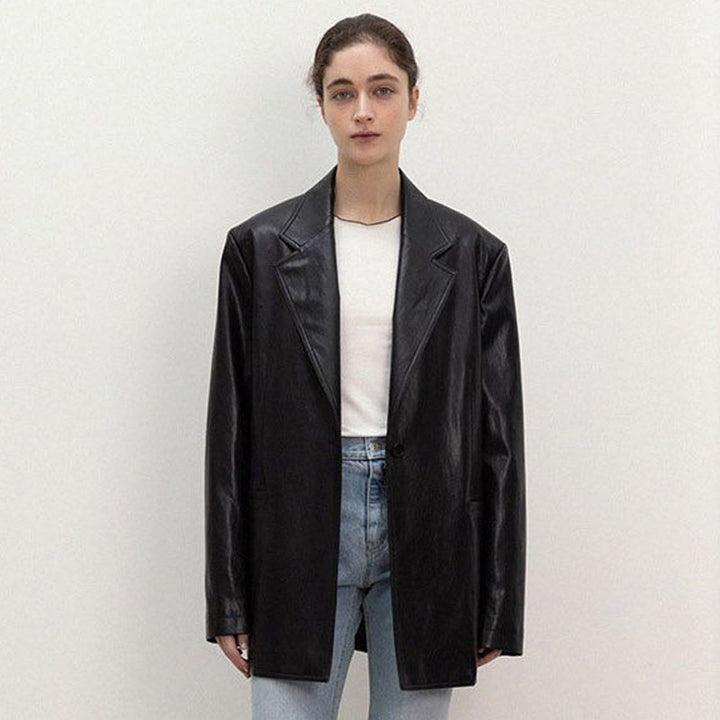 Dame Oversized Kunstlæderblazer med moderne snit og elegante lommer Stilla