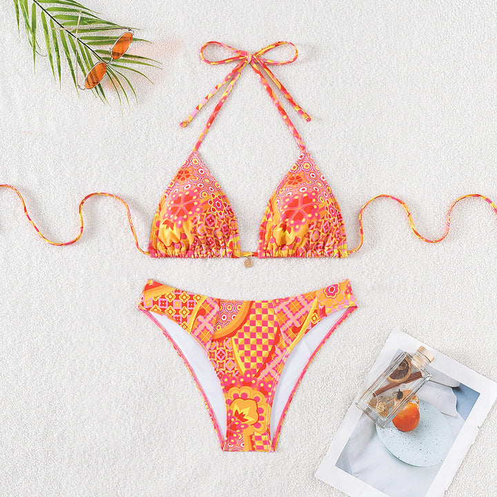 Dametriangel-bikini med blomsterprint og justerbare stropper Skovae