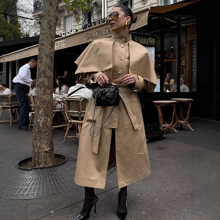 Damer elegant trenchcoat med asymmetrisk kappe Stilla