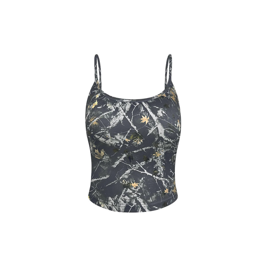 Dame blomstermønster cropped spaghetti top Stilla