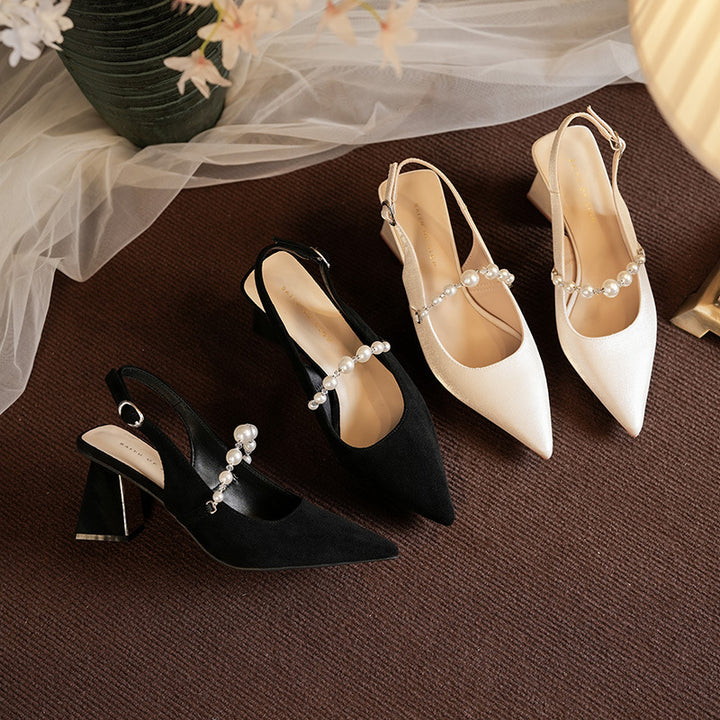 Femme Perle-dekoreret Slingback Blokhæle med Spejlaccent Stilla