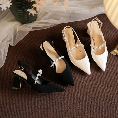Femme Perle-dekoreret Slingback Blokhæle med Spejlaccent Stilla