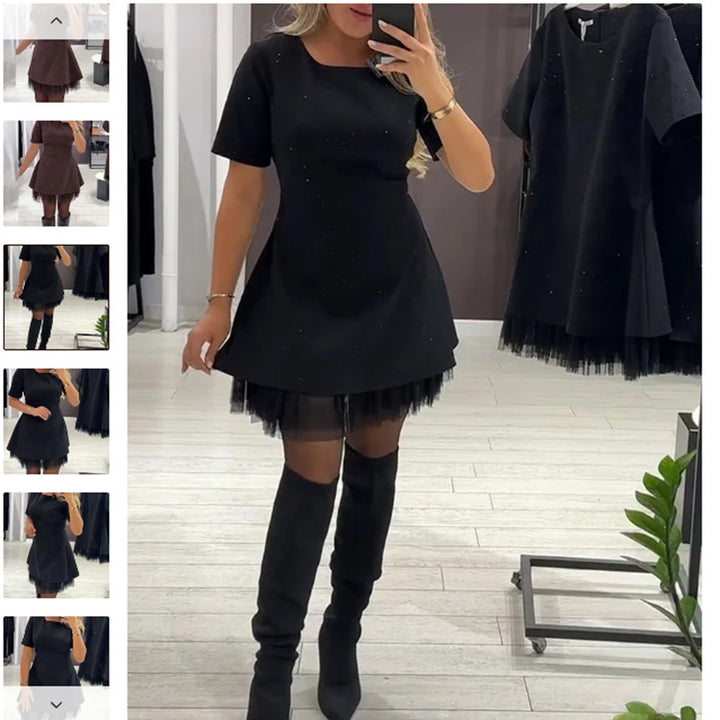 Dame Elegant Kjole med Tulle Hembelæg og Enkel Silhuet Stilla