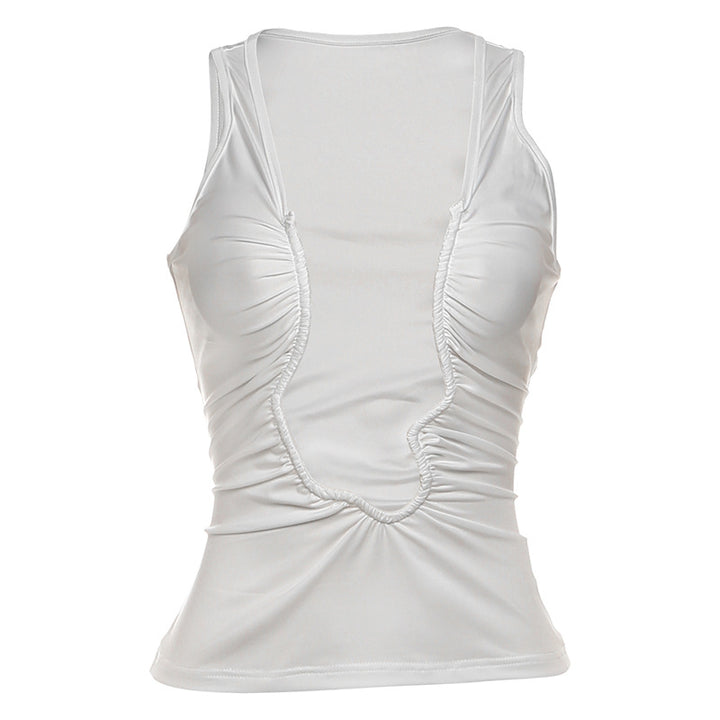 Dame Spids Crop-Top med dyb V-halsudskæring og rynkning Skovae