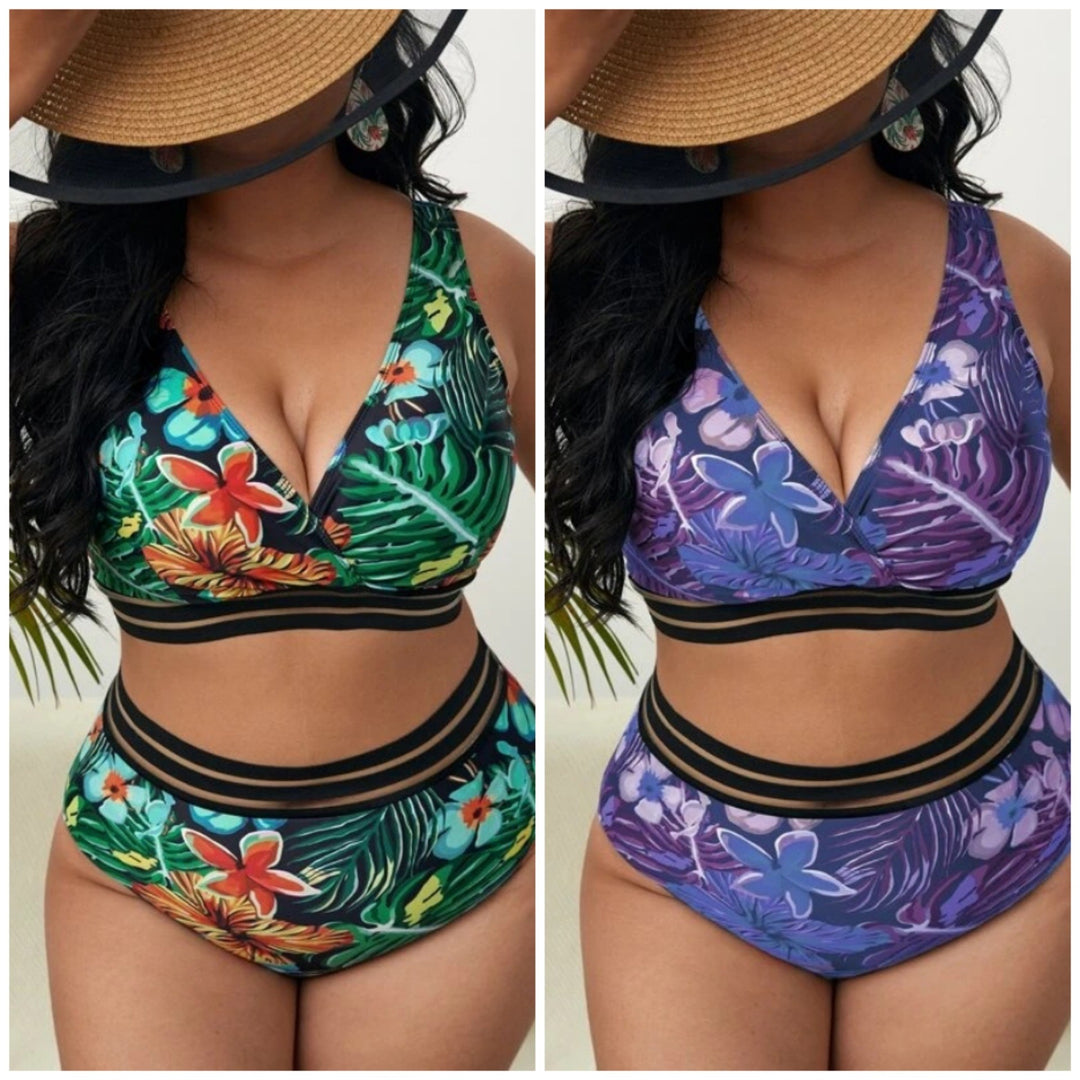 Dame Farverig mønsteret bikini med bredt underbustbånd Skovae