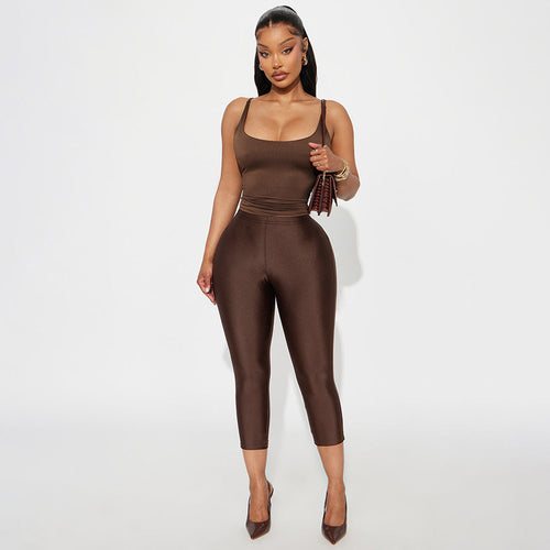 Damen Figurbetonte Capri-Leggings mit Hochbund und luxuriösem Glanz Skovae