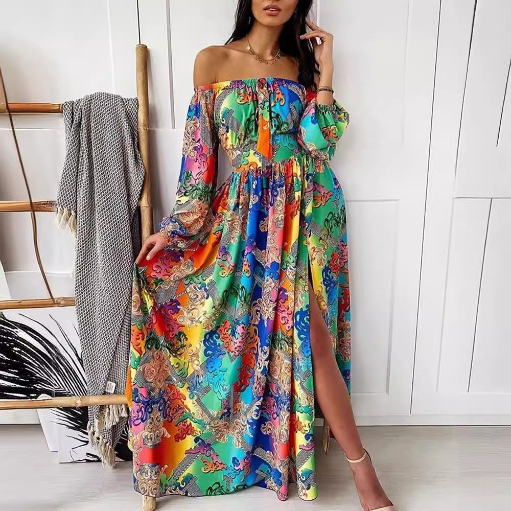 Dame Elegant Maxikjole med Off-Shoulder og høj slids Stilla