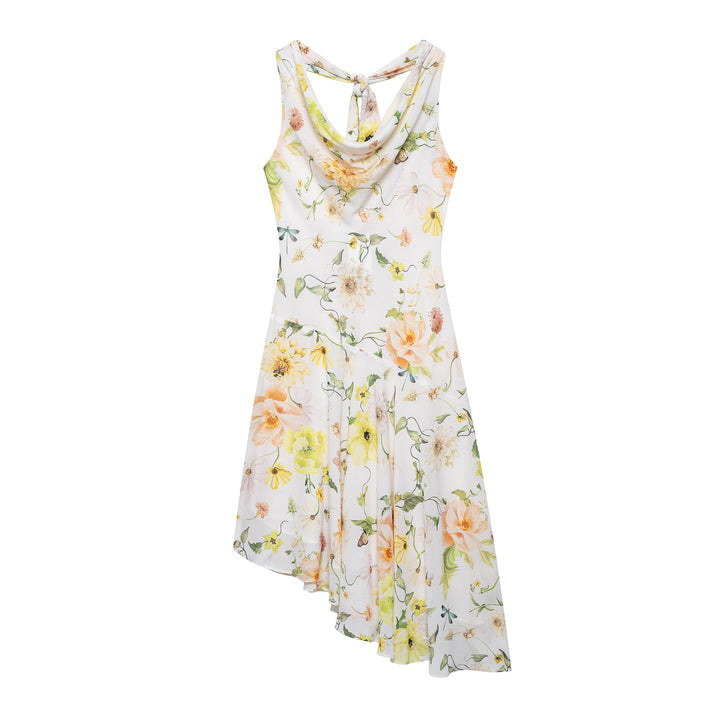 Femme Cowl Neck Floral Print A-Linje Kjole Stilla