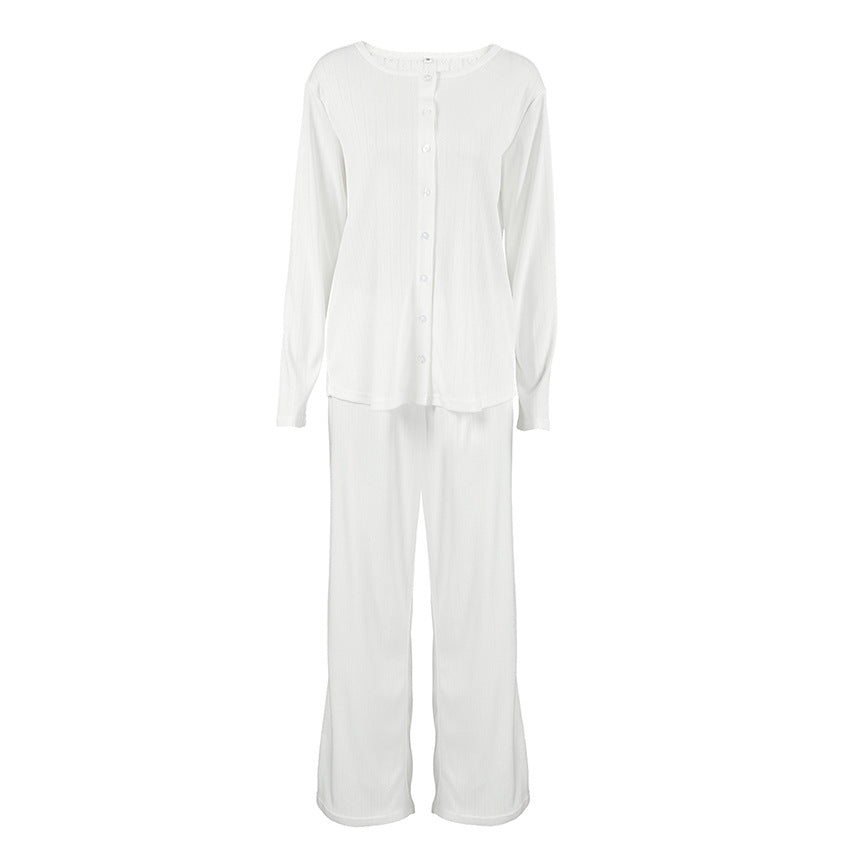 Dame Langærmet Pyjamasæt med elegant struktur og knaplukning Stilla