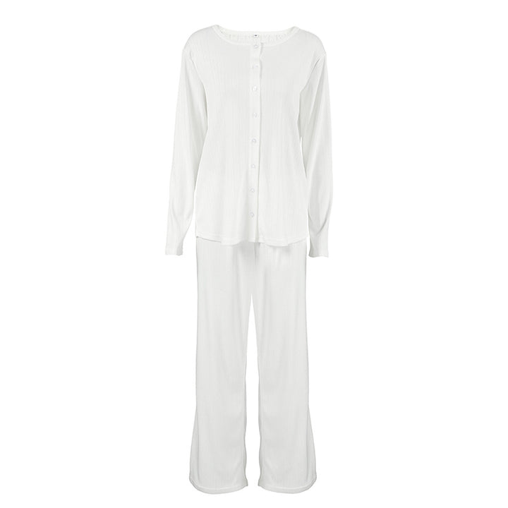 Dame Langærmet Pyjamasæt med elegant struktur og knaplukning Stilla
