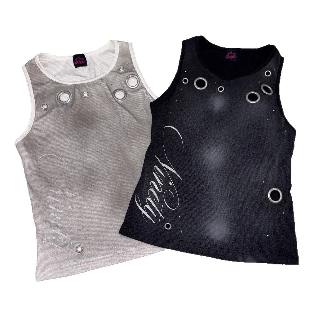Damer Trendy tanktop med dekorative øjer og glitrende stof Skovae