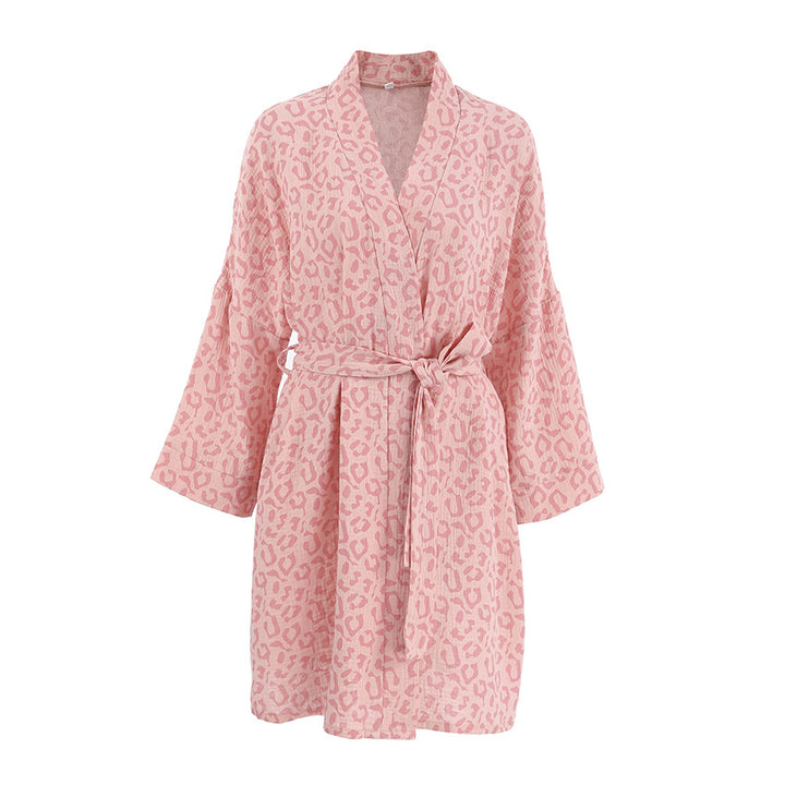 Dame kimono-badehætte med elegant leopardmønster og bælte Stilla