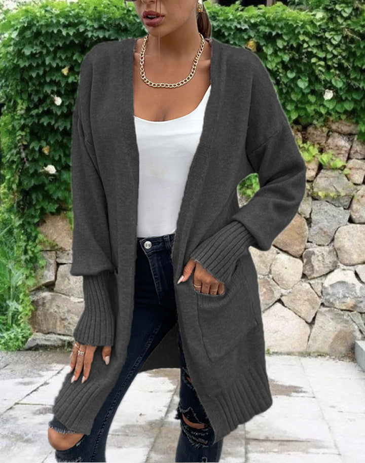Kvinders chunky strikket cardigan med dybe lommer og afslappet design Stilla