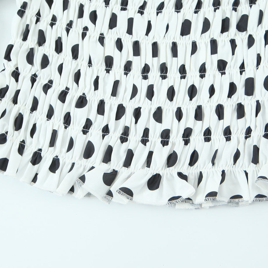Dame Off-Shoulder Bluse med Volantdetaljer og Polka-Dots Stilla